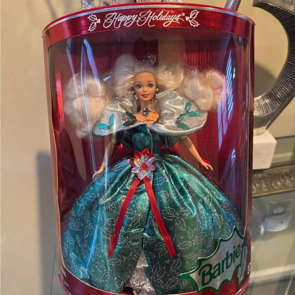 Barbie Happy Holidays Festive Doll‎ in Teal and Silver Gown NIB 1995